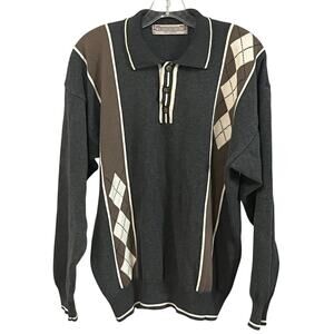 Vintage John Ashford Golf Cotton Argyle Polo Sweater Men’s M